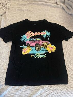 Ford Kids Black Tee with Pink Bronco and Yellow & Aqua Tropical Accents